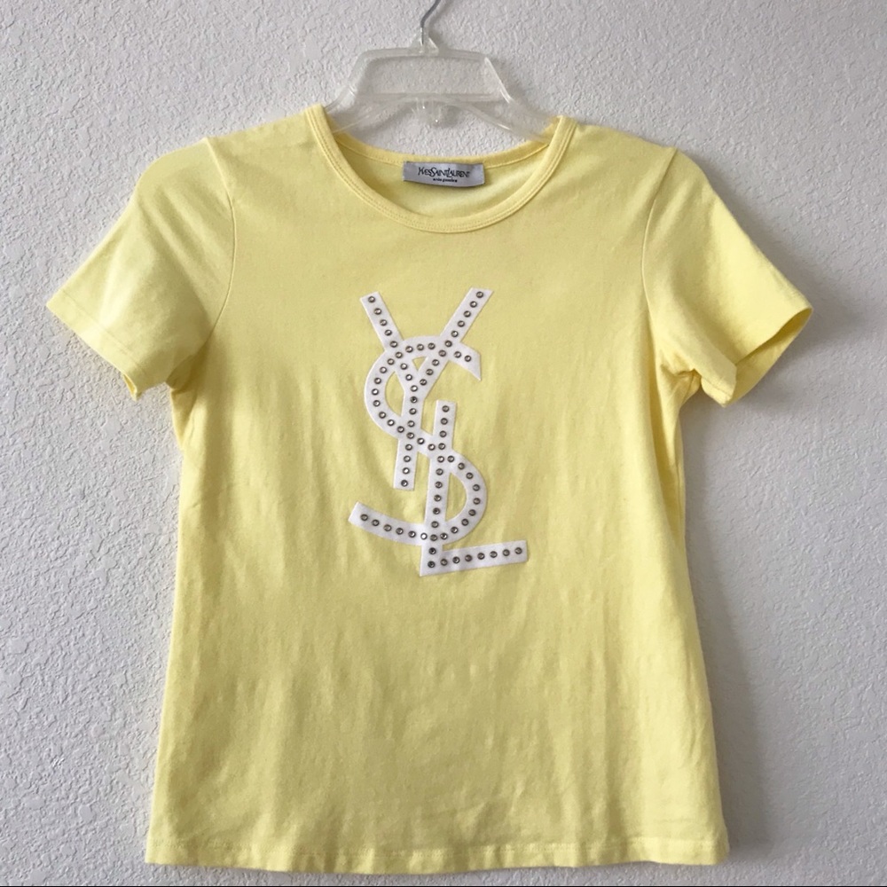 Yves Saint Laurent Jeweled Yellow Logo T-shirt